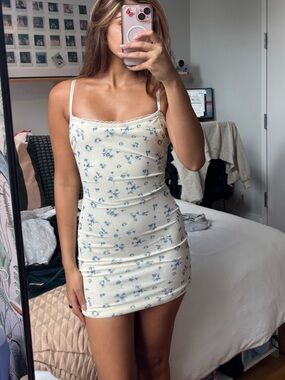 Danielle Guizio Cream and Blue Floral Mini Dress